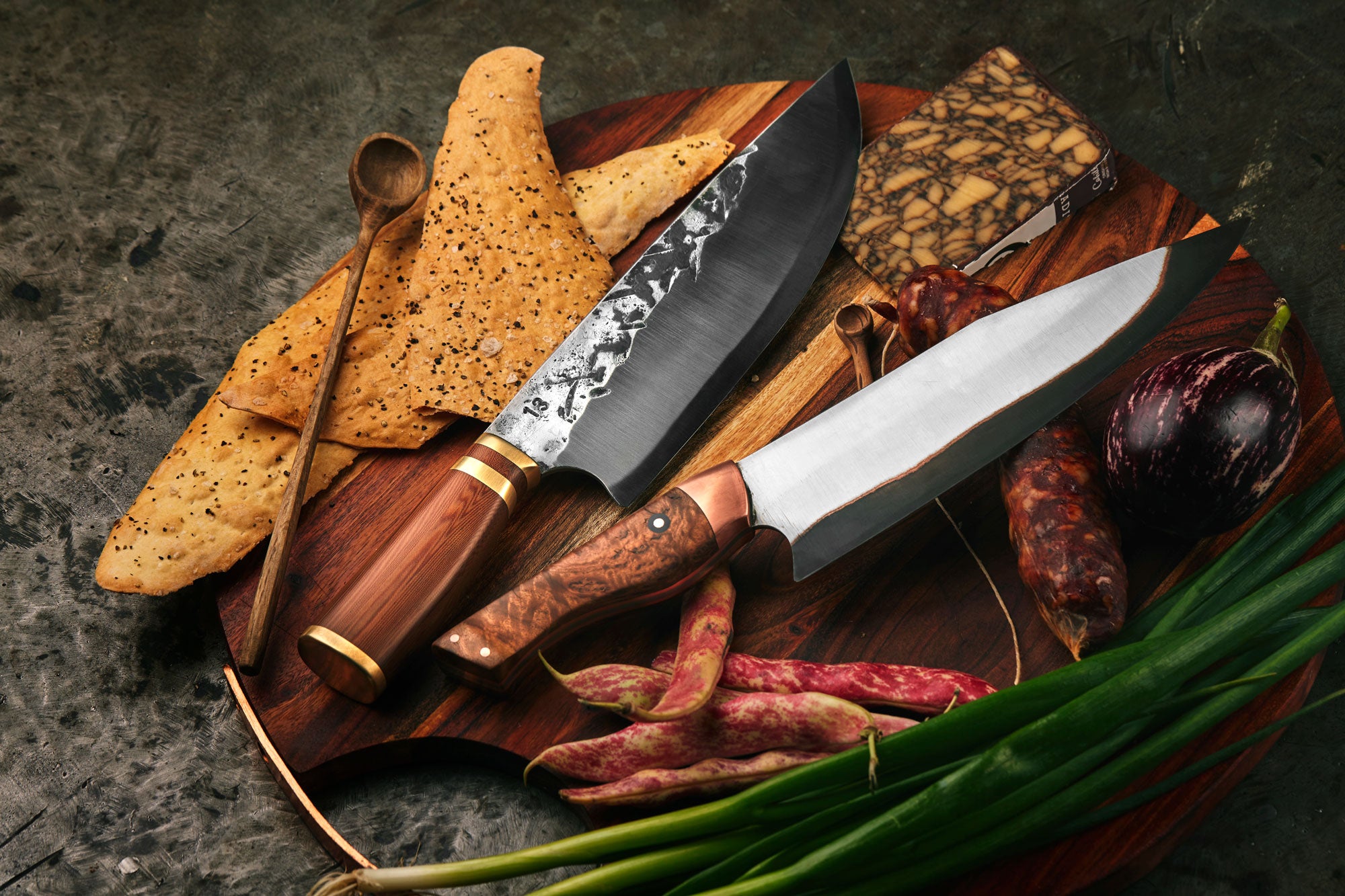 set of hand made high carbon chef knives in the kitchen forged in collingwood australia by 13 knives
