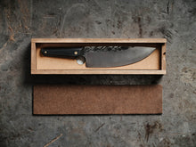 Hand forged chef knife in a hand made wooden box