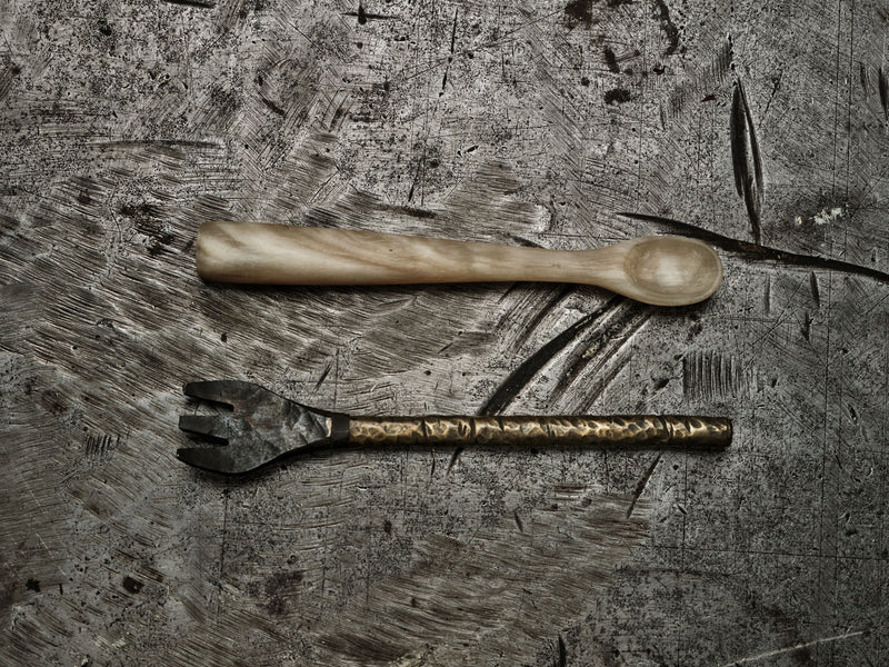 mini for and spoon made of rams horn and brass for cute kitchen activities by 13 knives in melbourne australia